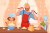 وکتور eps تبریک روز پدر شامل طرح گرافیکی پدر در حال آشپزی در کنار فرزندان